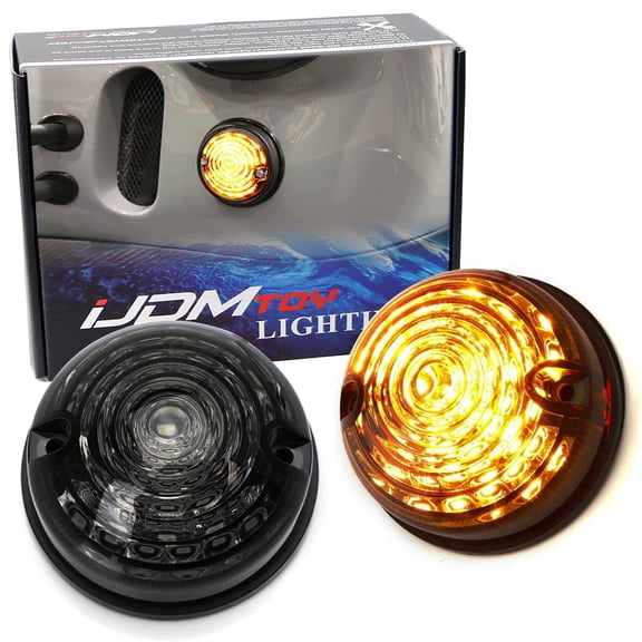 12V 70mm Round Dome Shape Flush Mount Smoked Lens Amber Yeloow LED Side Markers/Turn Signal/Reverse Backup Lamps, For Classic 50s 60s Car Caravan Truck Motorcycle, etc