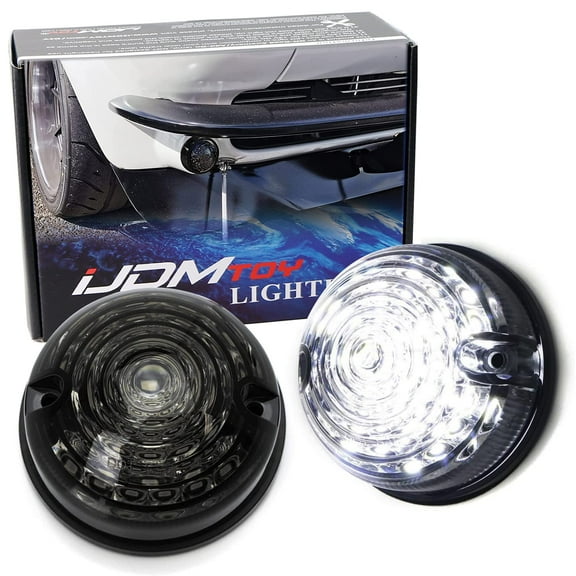 12V 70mm Round Dome Shape Flush Mount Smoked Lens Xenon White LED Side Markers/Turn Signal/Reverse Backup Lamps, For Classic 50s 60s Car Caravan Truck Motorcycle, etc