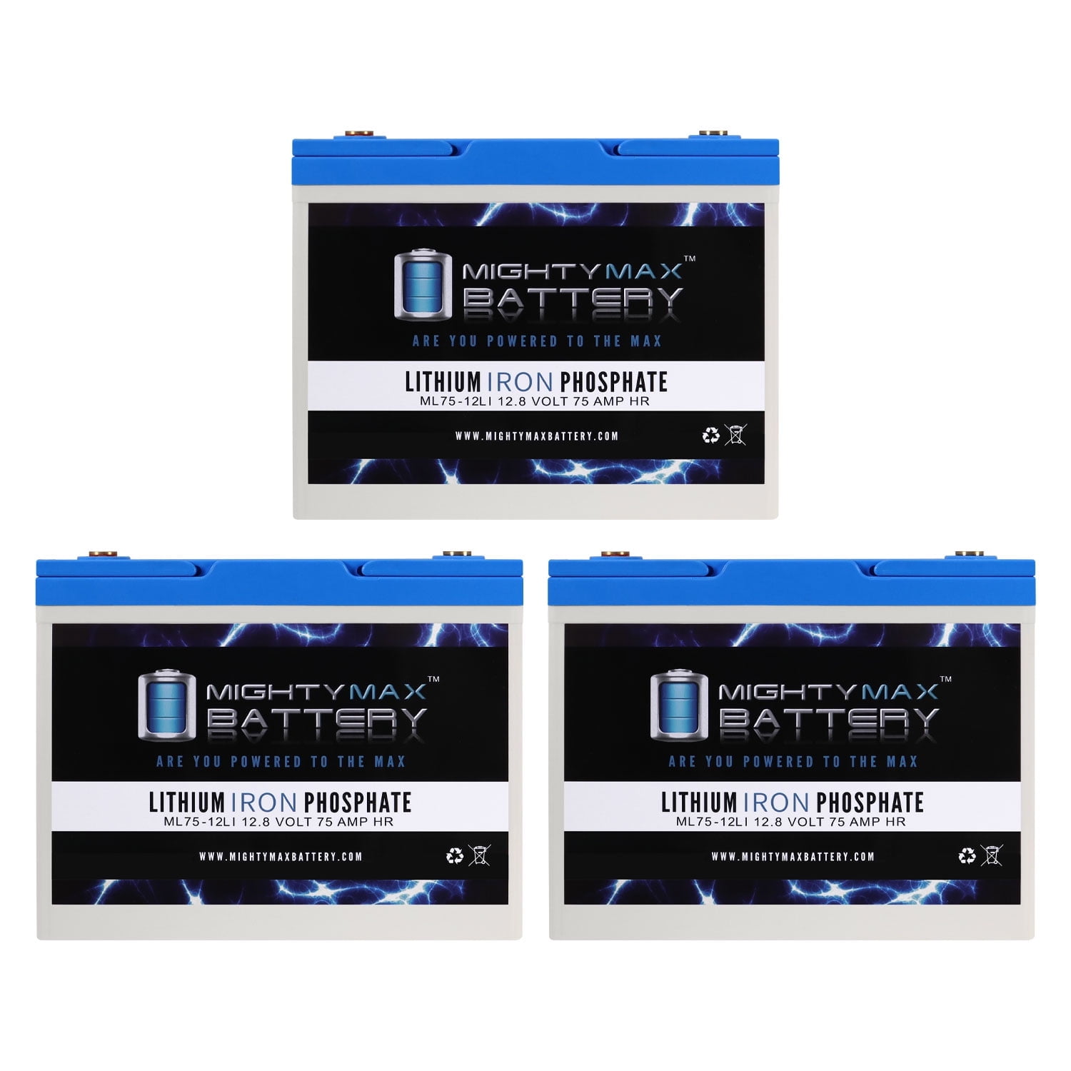12V 75AH Lithium Replacement Battery compatible with AGM BCI Group 65 Car, Truck - 3 Pack