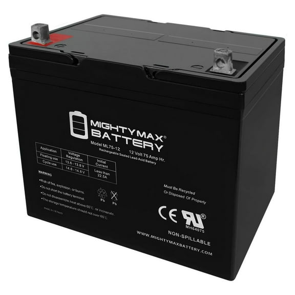 12V, 75Ah, AGM, Replacement Battery Compatible with Lawn Mower Battery