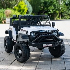 RJV Kids Ride-On Truck 12V 7Ah 4WD with Parent Remote, LED Lights, White