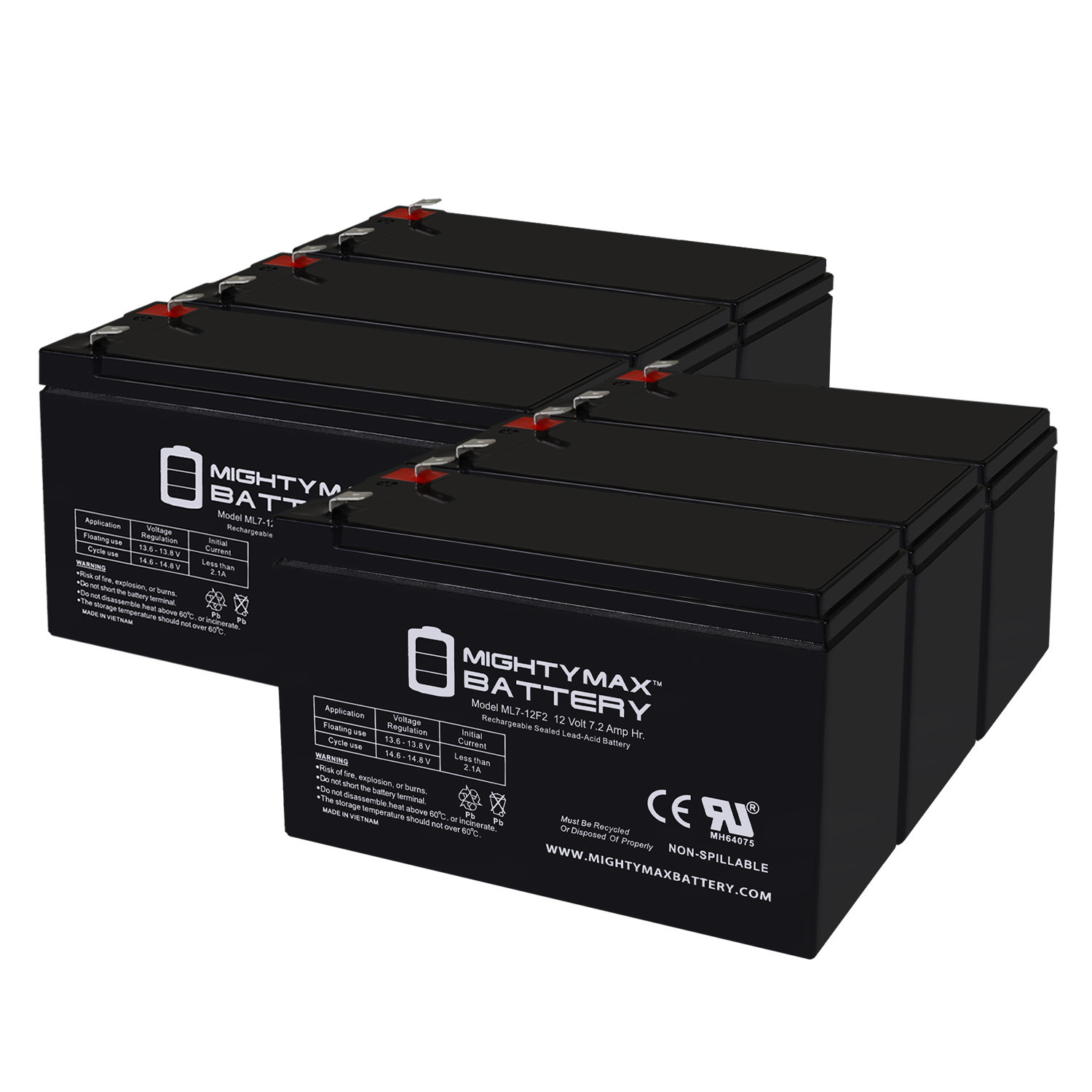 12V 7Ah F2 Replacement Battery for Kung Long WP1236W - 6 Pack - image 1 of 6