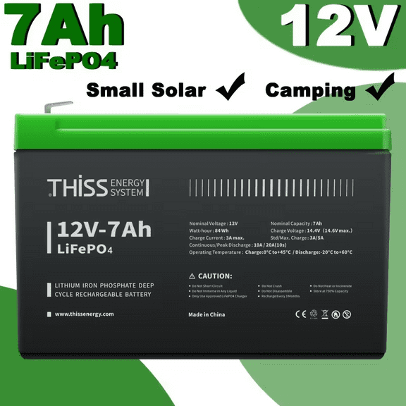 12V 7Ah Lithium Iron LiFePO4 Battery Built-in BMS, Rechargeable Lithium Iron Phosphate Battery, Maintenance Home and Solar Energy Storage, Backup Power,Camping