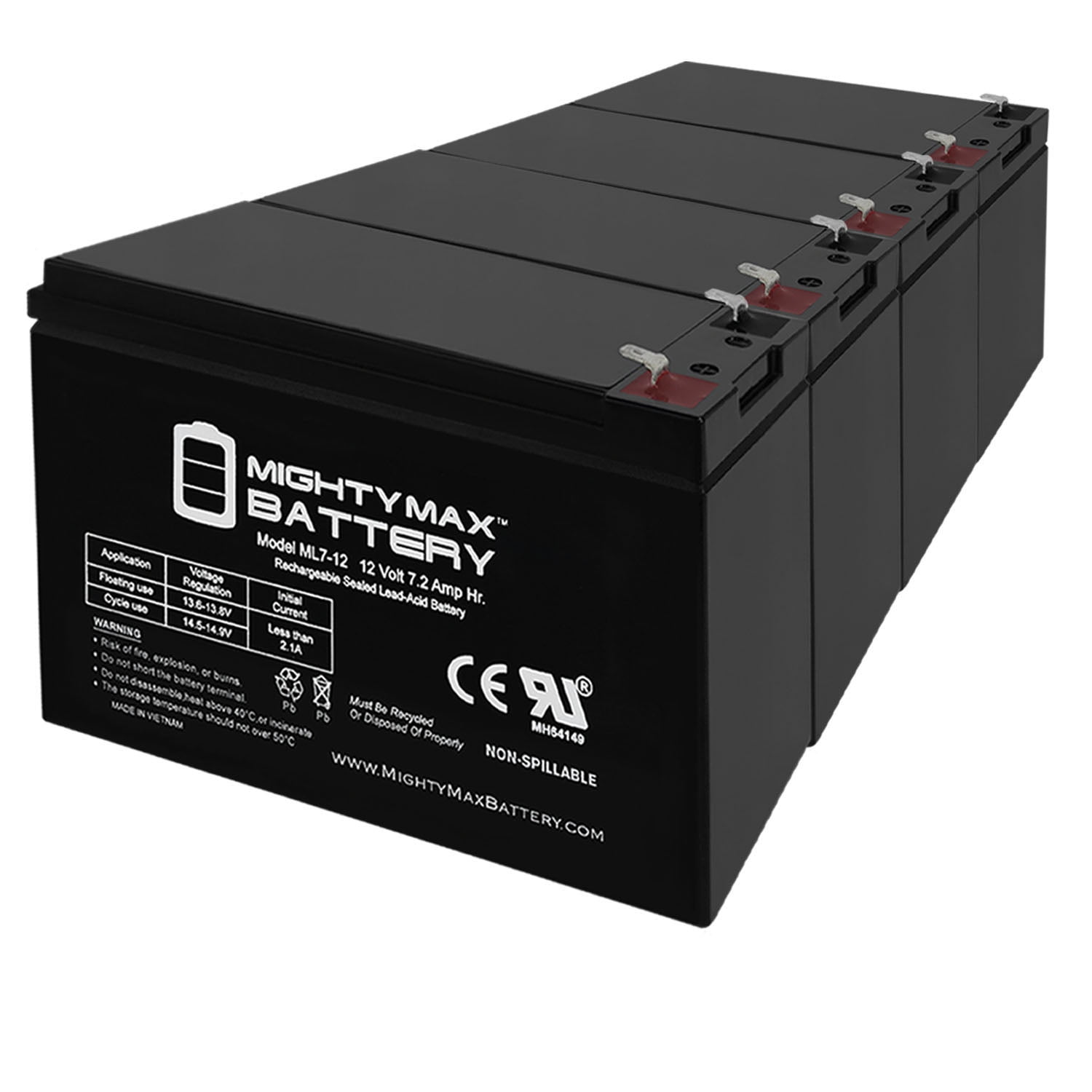 12V 7.2AH SLA Battery for Super12 Slider Gate Opener - 4 Pack