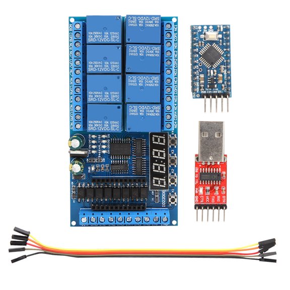 12V 8 Channel Pro Mini PLC Relay Kit with Pro Mini Board and CH340 USB to TTL Download Cable