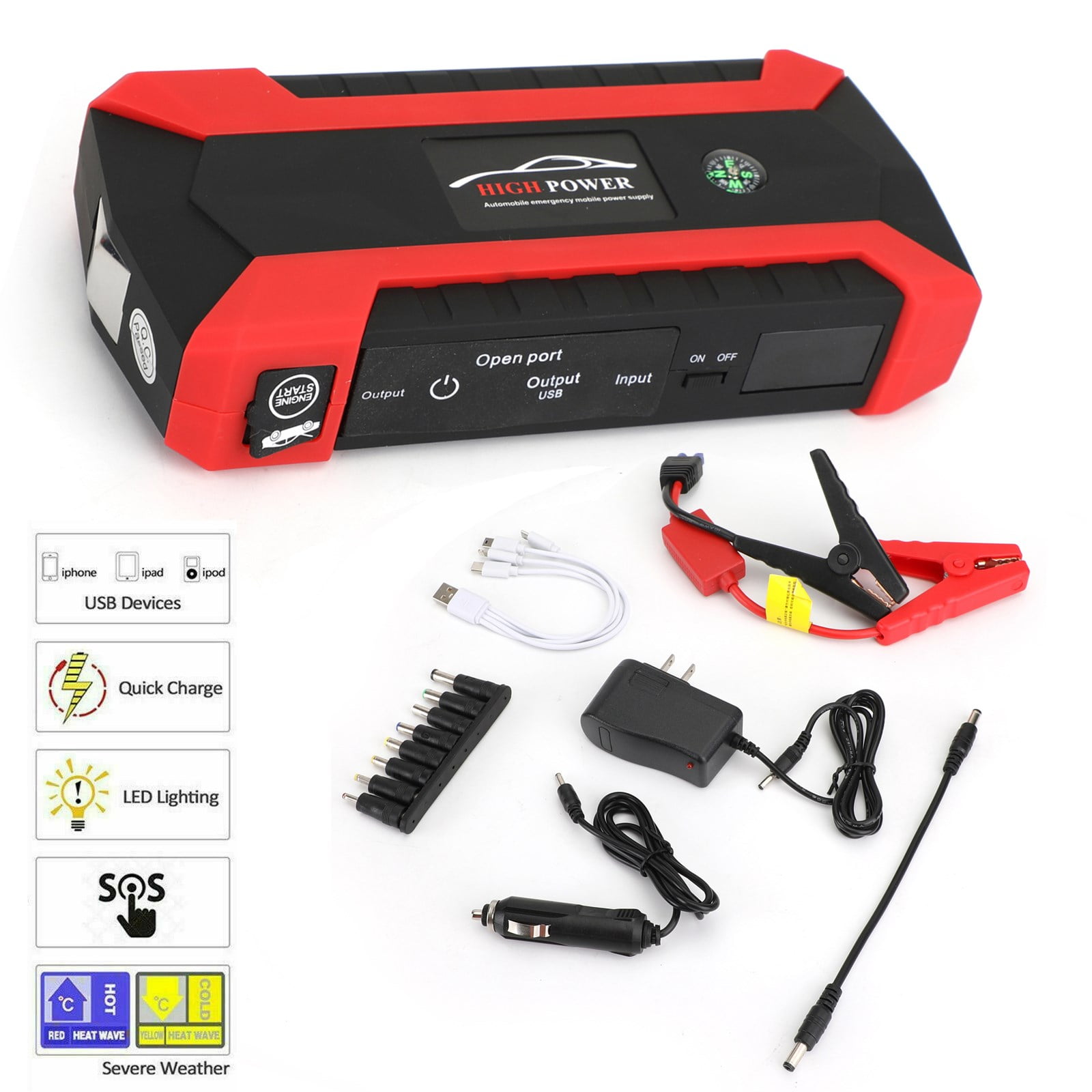12V 89800mAh Car Jump Starter Kit Booster LCD 4 USB Charger Battery Power Bank, Size: 4 in