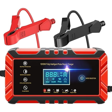 12V/8A 24V/4A Car and Motorcycle Battery Charger Lead-Acid Battery Smart Charger Digital Display Car Trickle Charger Battery Start-Stop Repair Activation Charger