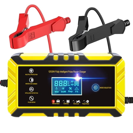 12V/8A 24V/4A Car and Motorcycle Battery Charger Lead-Acid Battery Smart Charger Digital Display Car Trickle Charger Battery Start-Stop Repair Activation Charger