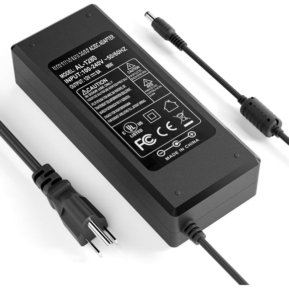 12V 8A AC to DC Converter Power , 96W AC 100-240V to DC 12V Transformer Desktop Regulated Power , 3 Pin 6.7ft Switching Power Cord for  Strip Light 5.5mm x2.5mm & 2.1mm Plug