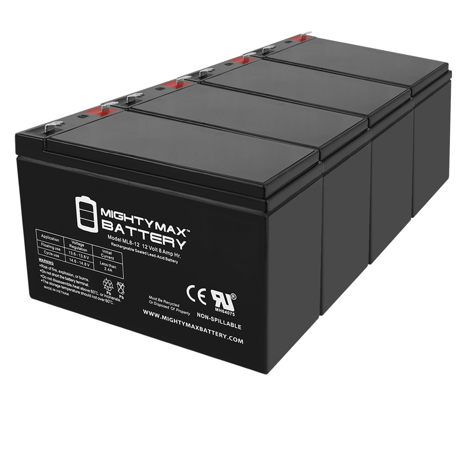 12V 8Ah Battery for Proto Power Source Crank 250A - 4 Pack