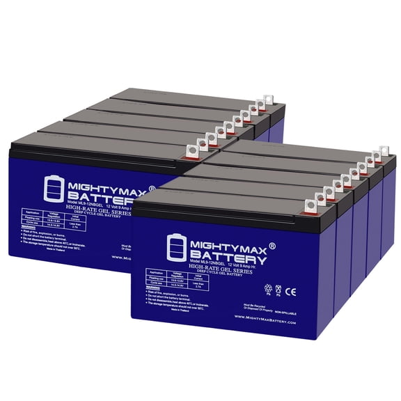 12V, 9Ah, GEL, NB Terminal, Replacement Battery Compatible with Steele SPGG1000E 10000W Generator - 10 Pack