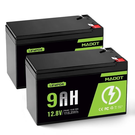 12V 9Ah LiFePO4 Lithium Battery 2 Pack Lithium Iron Phosphate Battery, Built-in BMS, Ideal for Alarm System, Lighting, Fish Finder