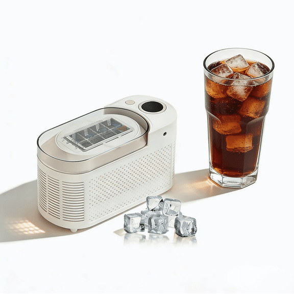 12V/AC Dual Power Quiet Compact Ice Machine, Portable Small Ice Maker, Mini Ice Cube Maker Countertop, with Clear Cover and Clip, for Home Kitchen, Camping RV, Dormitory, Office (White)q