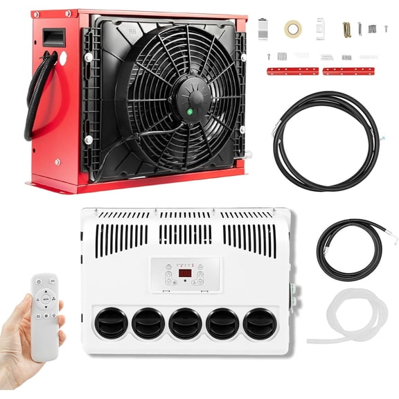 12V AC Unit RV Air Conditioner Mini Split 11000BTU Electric AC Unit 12V Truck Cab Air Conditioner Split for Semi Motorhome Trucks Bus Trailers Camper Van, Fast Cooling Low Noise