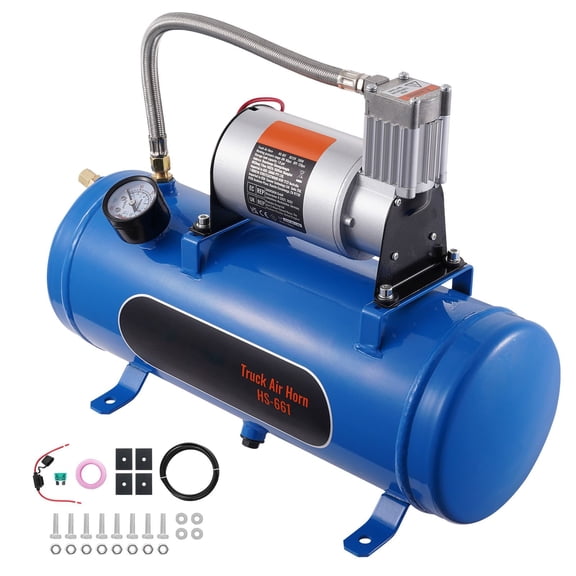 12V Air Compressor with Air Tank 1.6 Gallon, Air Compressor for Train Horn, 120 psi Working Pressure, On-Board Air Compressor System, Suitable for Inflatable Tires and Air Beds.
