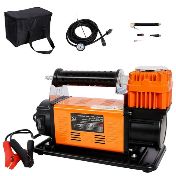 12V Air Compressor Tire Inflator Black and Orange with Pressure Gauge Maximum 150 PSI for Car SUV RV Truck