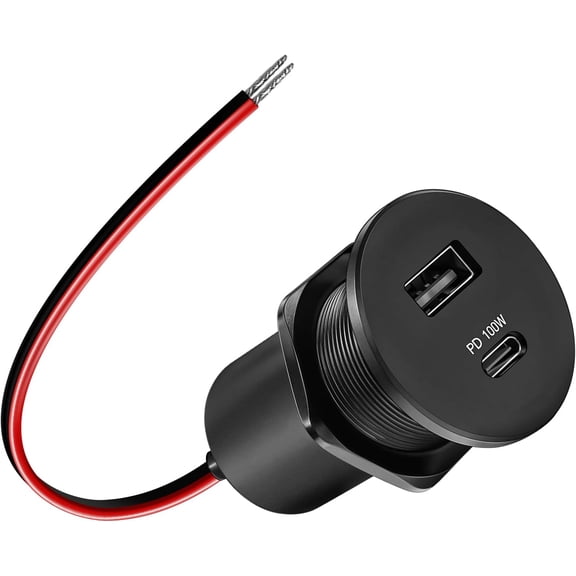 12V Aluminum USB Outlet 100W PD3.1 Type-C & 18W QC3.0 USB-C Laptop Charger Socket Dual Port Fast Charging Recessed Mount Car Charger Replacement for RV Camper Trailer Truck Boat Car (1 Pcs)