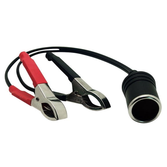 12V Automotive Battery Clip-On Cigarette Lighter Socket Adapter with Alligator Clips for Power Supply Connection