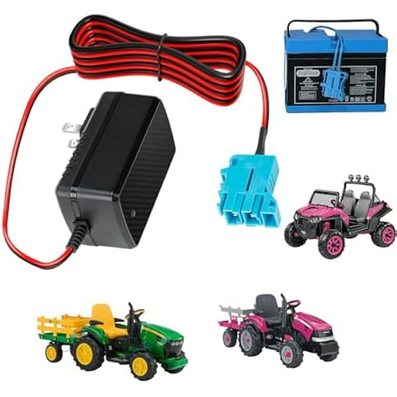 12V Battery Charger for Peg-Perego Ride-On Toys Compatible with John Deere Ground Force Tractor, John Deere Gator XUV Polaris RZR 900 Powered Ride On Car Toys