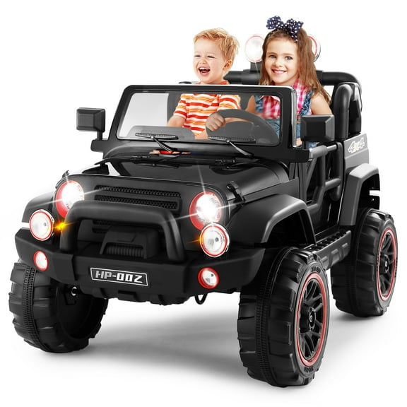 12V Battery Kids Ride On Car Truck Jeep w/Music,Lights,Cover,Remote Control(Black)