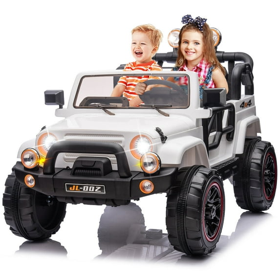 12V Battery Kids Ride On Truck Electric Toy Car w/Music,LED,Cover,Remote Control(White)