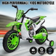 12V Battery Powered Kids Ride On Motorcycle High/Low Speeds with Training Wheels,Spring Suspension (Green)