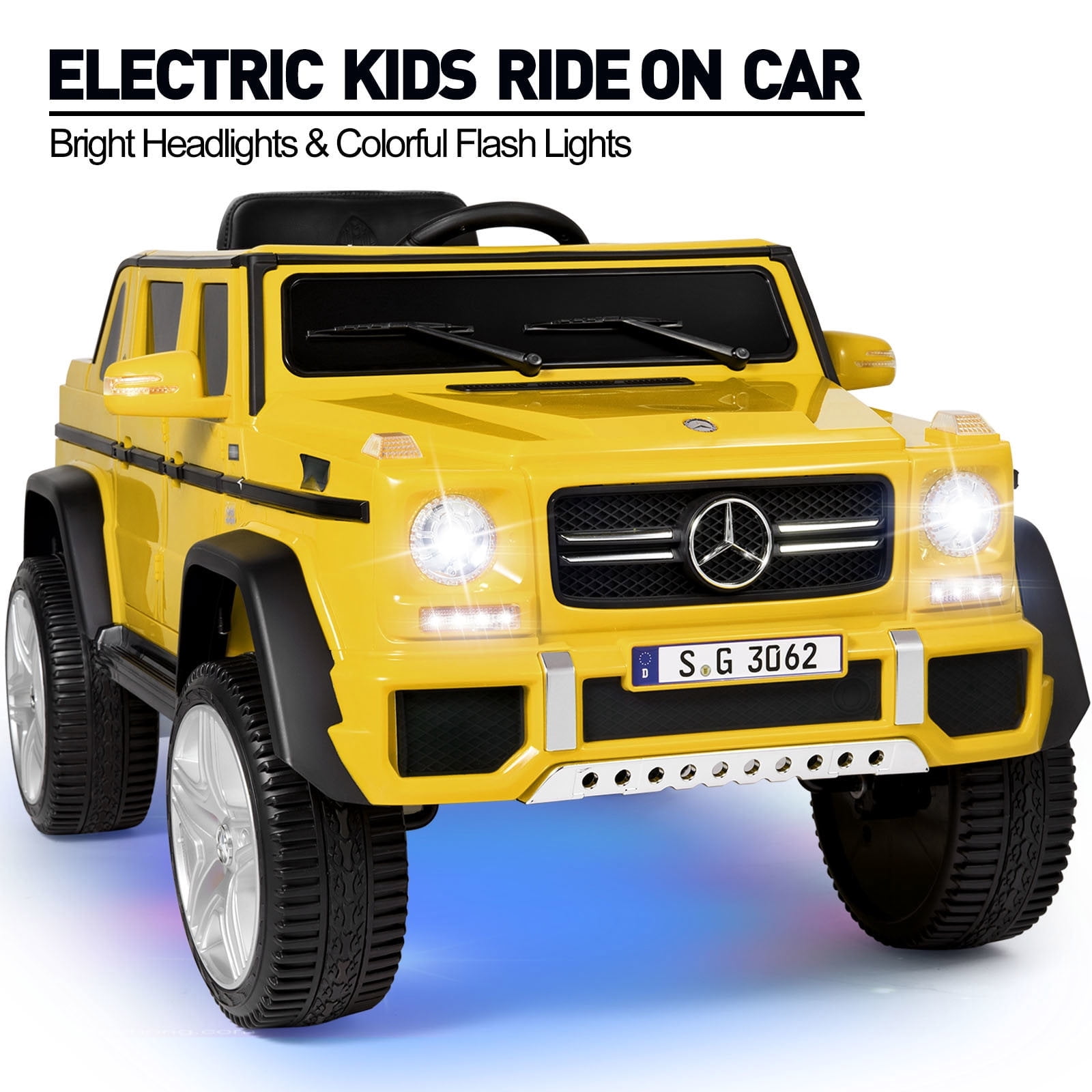 12V Battery Powered Kids Ride on Car Mercedes-Benz Electric Toys Truck 3 Speeds,LED Lights,Music with Remote Control(Yellow)