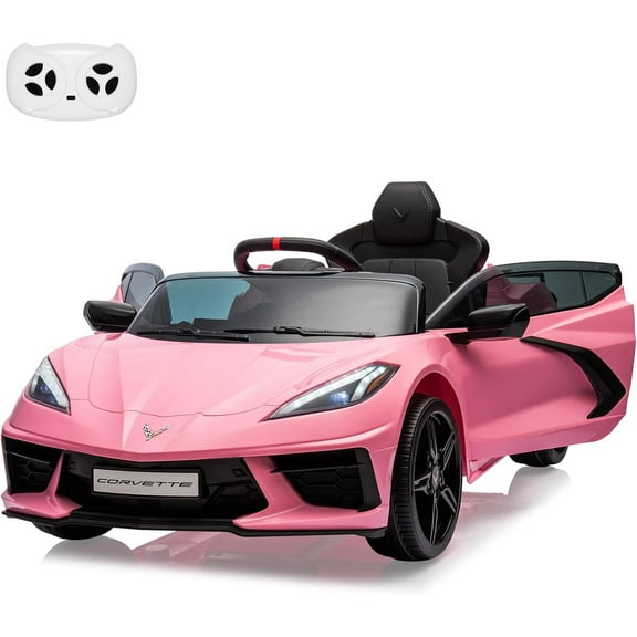 12V Battery-Powered Ride-On Sports Car, Licensed Corvette Electric Vehicle with Remote Control, Visual Dashboard, Music, LED Lights, Pink