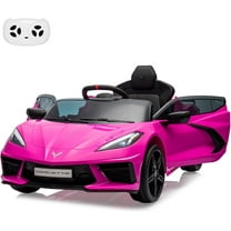 12V Battery-Powered Ride-On Sports Car, Licensed Corvette Electric Vehicle with Remote Control, Visual Dashboard, Music, LED Lights, Rose Red