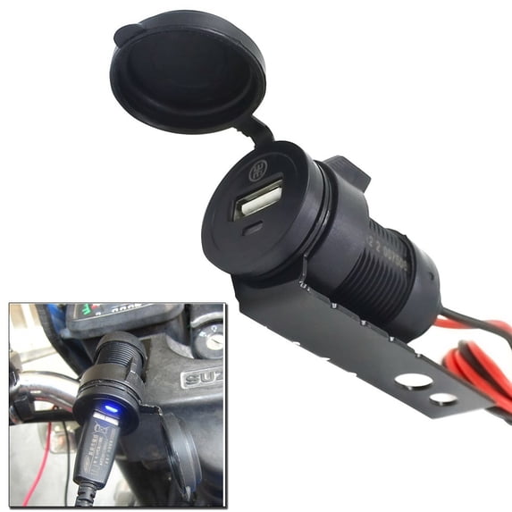 12V Black Waterproof Motorcycle Handlebar Cellphone USB Charger Power Adapter