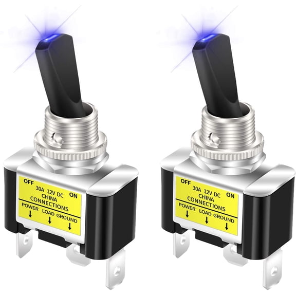 12V Blue LED Lighted Toggle Switch 30 Amp 12 Volt Toggle Switch SPST ON Off 2 Position 3pin for Automotive Car Truck -2pcs