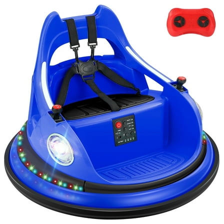 12V Bumper Car,Bobiber Ride On Toys for Toddlers,360° Spin Toddler Car with Remote,5 LED Lights,Blue