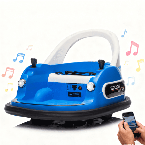 Conchico 12V Bumper Cars for Kids, Kids Ride on Toy for Toddler Boys Girls 3-5, 360° Spin, Ride on Cars with Remote Control, Anti-Collision Padding, Safety Belt, LED Lights, Bluetooth, Dark Blue
