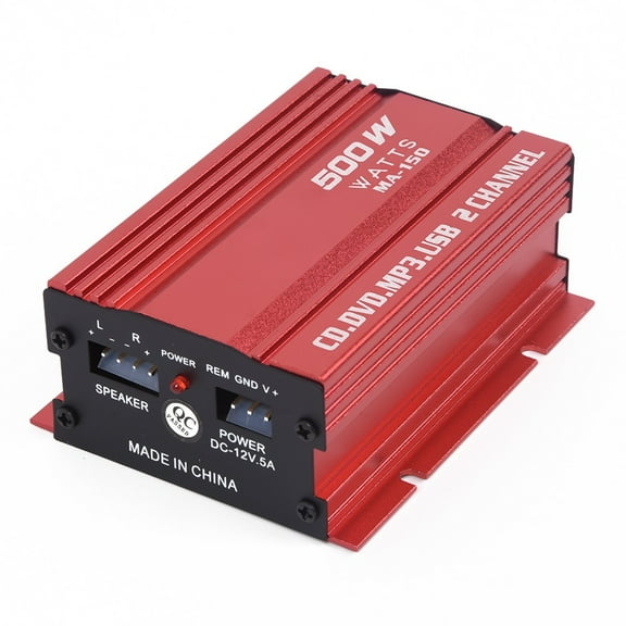 12V Cable 500W -Audio Amplifier- 2 Channels- Mini Stereo Amplifier- Amp Subwoofer- USB Port- Mp3 20Hz~20KHz Car Amplifier-