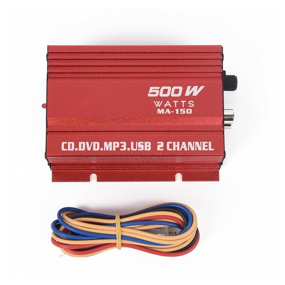 12V Cable Amplifier 2 Channels Hi-Fi Stereo Amplifier Amp Subwoofer USB Port Aluminum Alloy Red 20Hz~20KHz ,Efficient