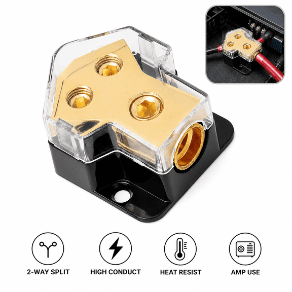 12V Car Audio 2 Way Power Distribution Block 0 Gauge In to 4 Gauge Out Ground Splitter for Automotive Marine Amp