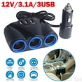 thumbnail image 1 of 12V Car Cigarette Lighter Socket Splitter 3.1A USB Charger Outlet Power Adapter, 1 of 6