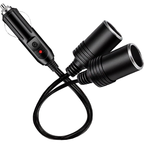 12V Car Cigarette Lighter Splitter, Dual Socket 1 to 2 Adapter, 18AWG Extension Cord with 10A Fuse, Vehicle Charger Power Adapter