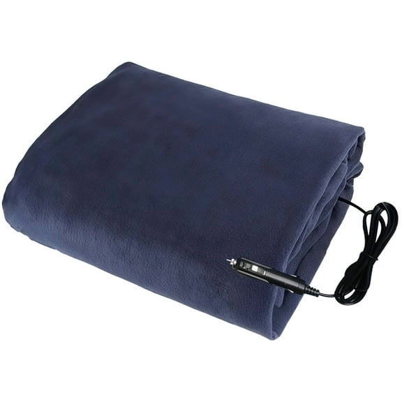 12V Car Electric Blanket, Fleece Heated Throw Dark Blue 57.1 x 39.4 in (145 x 100 cm), 3 Heat Levels, Portable Car Travel Blanket for Cold Weather, Home, Car Use