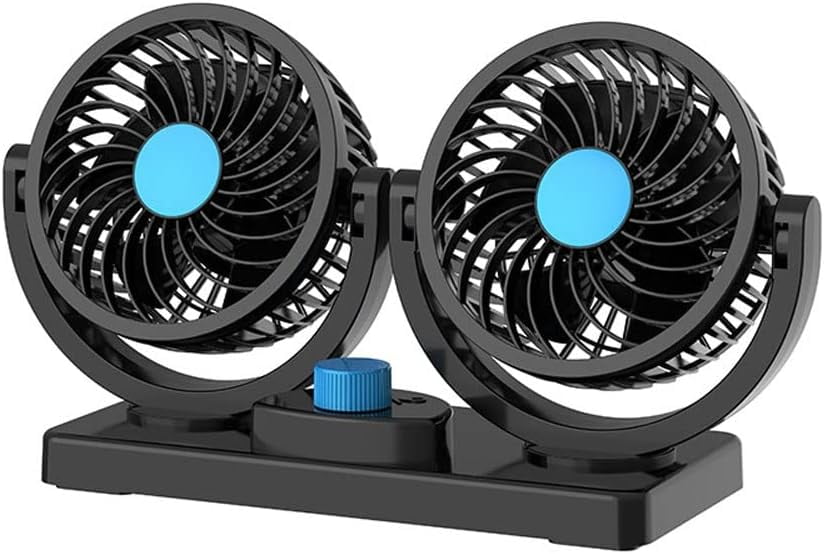 12V Car Fan, 360° Adjustable Dual Head Electric Fan Vehicle Mounted, Plug Into Cigarette Lighter