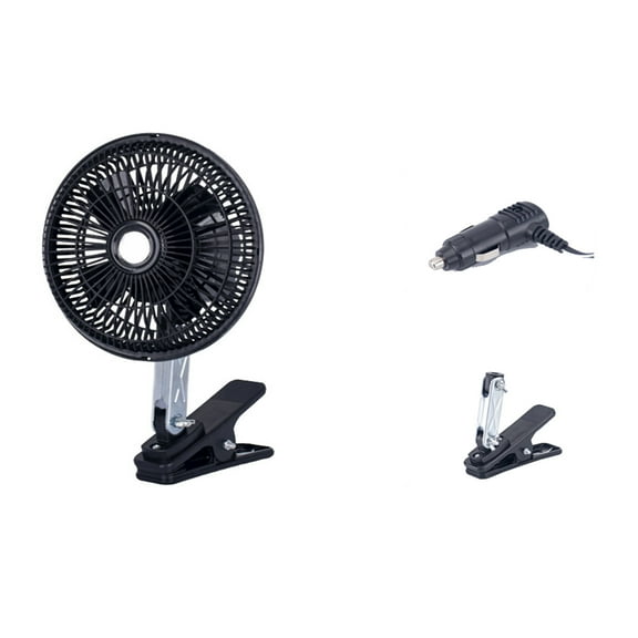 12V Car Fan, Adjustable Head, Portable Cooling Clip Fan for Car Vent, Super Strong Suction Cup Powerful 12 Volt Vehicle Universal Car Cooling Fan for Vehicle, Van, Truck, SUV, RV (6 Inch Fan Black)