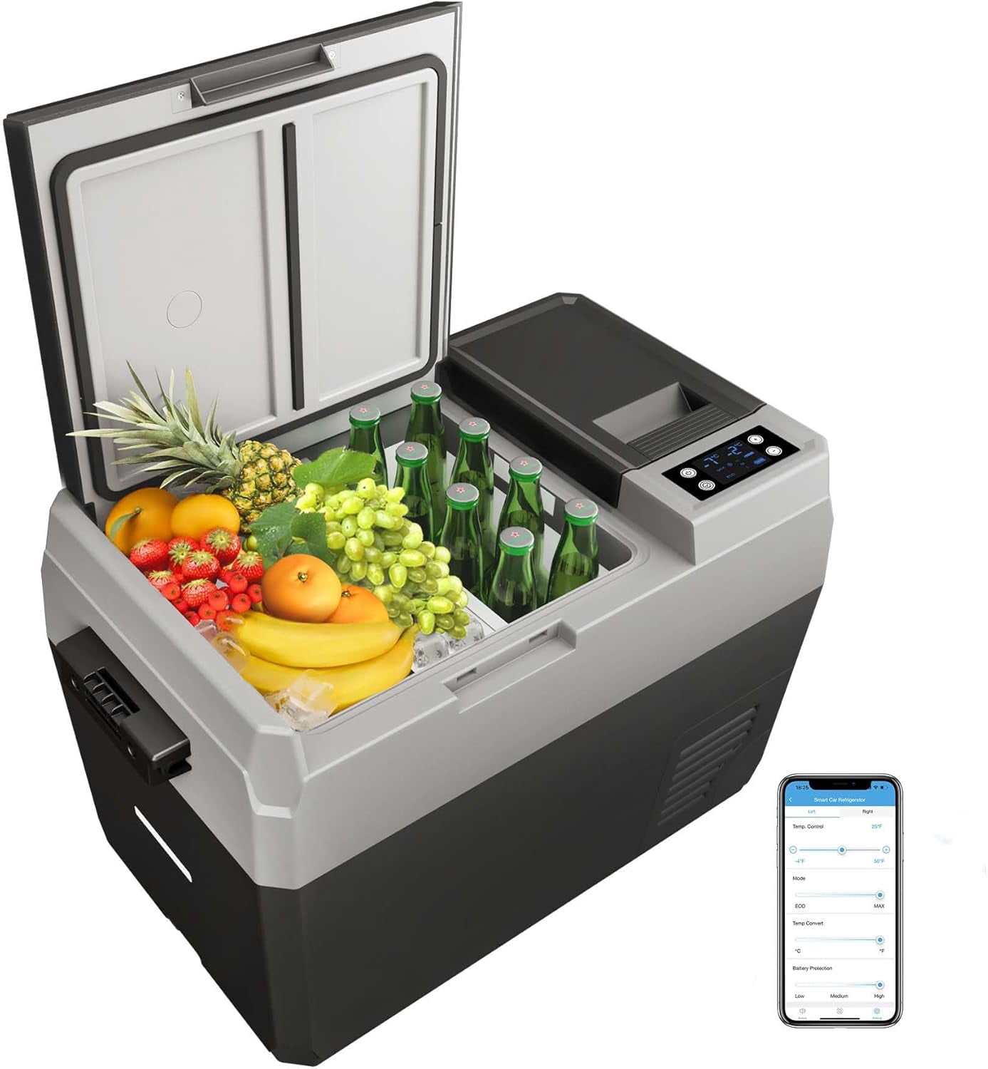 12V Car Fridge Freezer, 30.6-Quart Portable Electric Cooler with Wheels & Touch Control, -4℉ to 68℉ Adjustable Range, Dual-Zone Mobile Refrigerator for Vehicles, Camping, Home Use