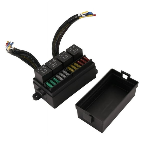 12V Car Fuse Relay Box Pre-Wired Fuse and Relay Box with 4 Relay 12 Way ATC/ATO Fuses Sealed 12V Rel Black ABS