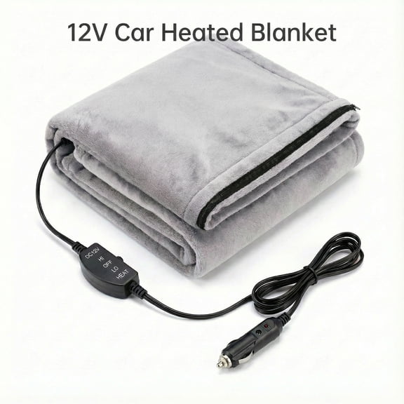 12V Car Heated Blanket & Wearable Shawl – Electric Fleece Travel Throw with Zipper for Truck Drivers, RV & Winter Road Trips – Fast Heating, Soft Flannel