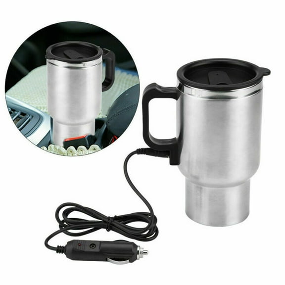 12V Car Heating Cup Car Heated Mug, 450ml Stainless Steel Travel Electric Coffee Cup 14oz. Insulated Heated Thermos Mug