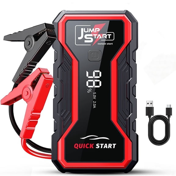 12V Car Jump Starter, Portable Battery Booster with LED Light, Fast Charge USB Power Bank, Multi-Function Emergency Jump Starter for Cars, Motorcycles, SUVs & Pickup Trucks