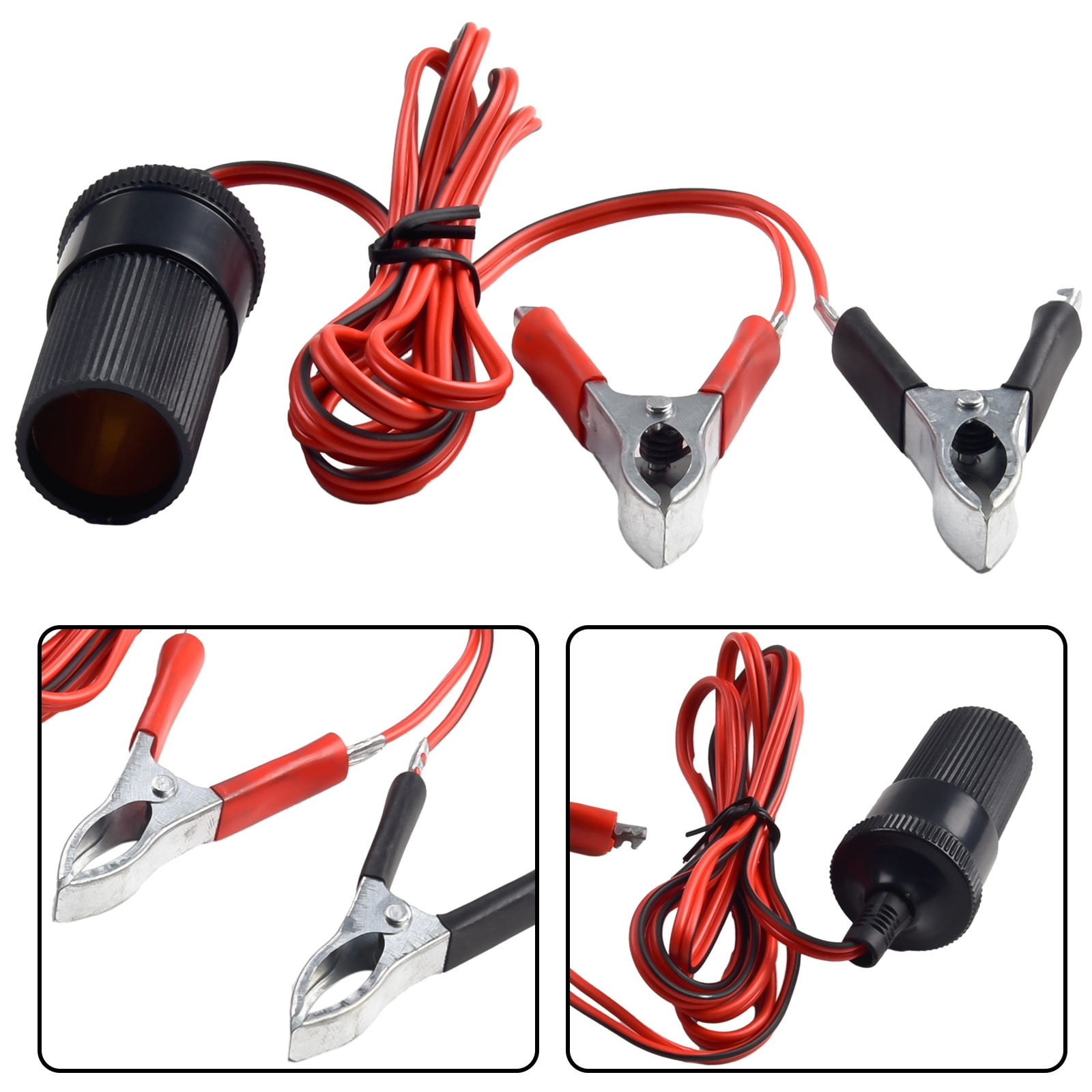 12V Car Lighter Socket Adapter Socket Cable + Battery Clamp