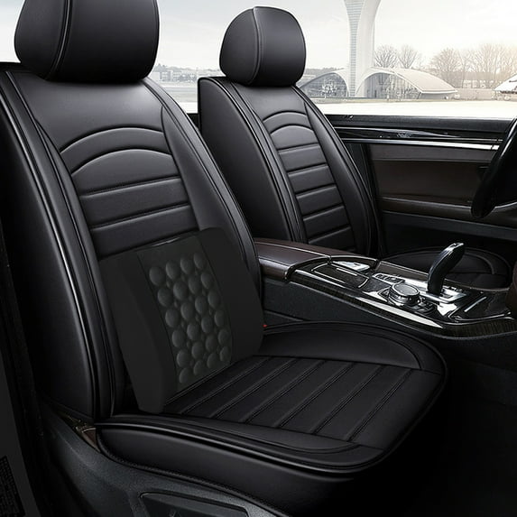 12V Car Massage Cushion with Lumbar Support - Vibrating Back Massager for Drivers, Office & Home Use - Portable Seat Cushion with Elastic Straps & 55in Power Cord - Red/Black