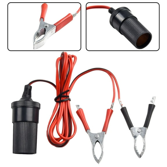 12V Car Socket Adapter Socket Cable + Battery Clamp