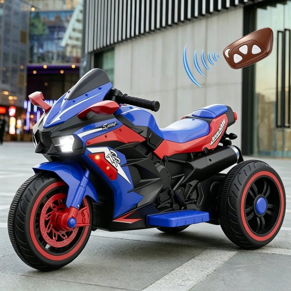 HNH 12V Kids Motorcycle with Remote Control, Electric Dirt Bike, Powered Ride ons Toys with LED Lights, Bluetooth Music